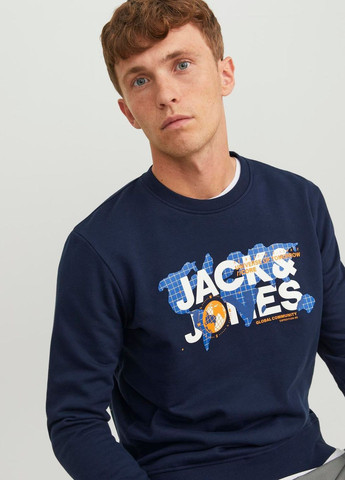 Свитшот флис,темно-синий с принтом,JACK&JONES Jack & Jones - крой темно-синий - (275135728)