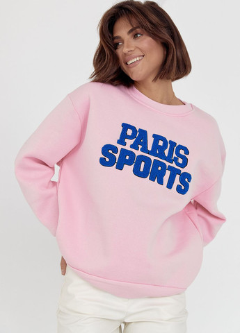 Теплый свитшот на флисе с надписью Paris Sports - розовый Lurex - Свободный крой розовый повседневный трикотаж - (264559126)