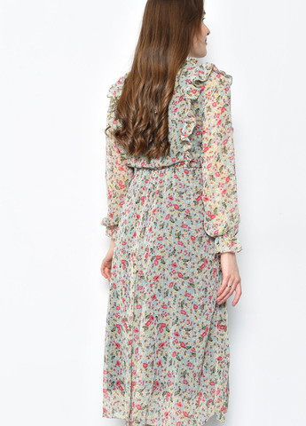 Мятное кэжуал платье женское шифоновое мятного цвета с цветами баллон Let's Shop с цветочным принтом