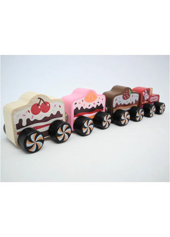 Іграшка дерев'яна дитяча поїзд на магнітах різнокольоровий розвиваючий 4 деталі поїзд "Cakes" Cubika (259771279)