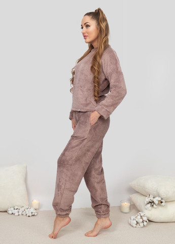 Кофейная всесезон пижама костюм домашний махровый кофта со штанами мокко Maybel