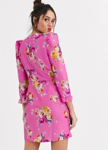 Комбінована плаття міні з пишними рукавами з квітковим принтом design Asos з квітковим принтом