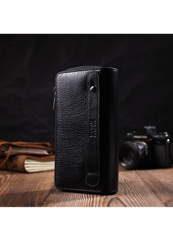 Практичний чоловічий клатч із двома відділеннями з натуральної шкіри 22027 Чорний Bond (262157984)