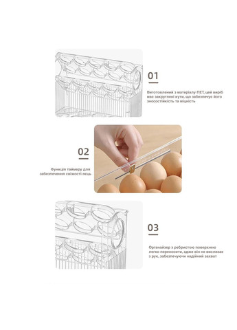 Контейнер для зберігання яєць, органайзер для яєць у холодильник, лоток для яєць 30 штук Kitchen Master (277925407)