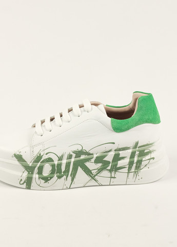 Білі всесезонні кросівки жіночі білі із зеленим Evromoda