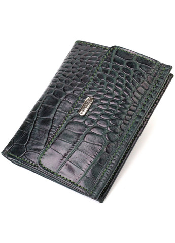 Гарний гаманець для жінок середнього розміру з натуральної шкіри з тисненням під крокодила 21815 Зелений Canpellini (259815742)