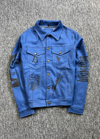 Синя чоловіча джинсова куртка з принтом No Brand (262089061)