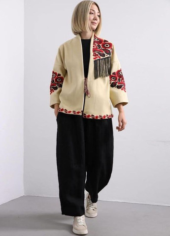 Кашемировий жакет вишиванка на завязках бежевий No Brand (269693762)