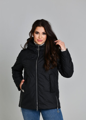 Черная демисезонная женская демисезонная короткая куртка большие размеры черная 723232 Visdeer
