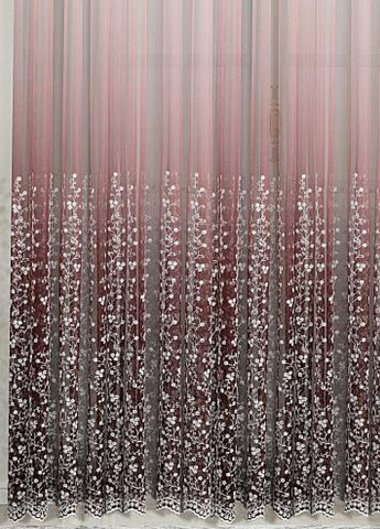 Готовый тюль фатин с вышивкой, градиент вишневый, ширина 300 см, высота 230 см No Brand (259215331)