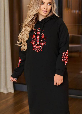 Черное повседневный платье на флисе popluzhnaya