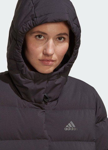 Черная женская куртка пуховик с капюшоном. adidas Helionic