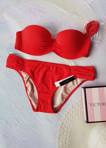 Красный демисезонный купальник раздельный однотонный 057 красный раздельный Victoria's Secret