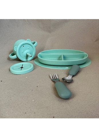 Комплект набор детской посуды чашка секционная тарелочка приборы пищевой силикон для детей малышей (475015-Prob) Зеленый Unbranded (260667791)