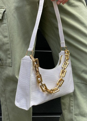 Жіноча сумка багет рептилія біла No Brand (267024956)