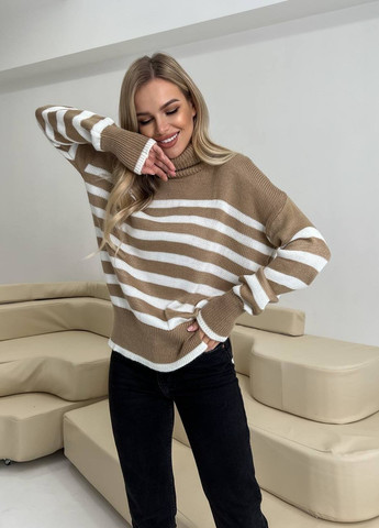 Женский полосатый свитер цвет кемел/молочный р.42/46 444014 New Trend (266494088)