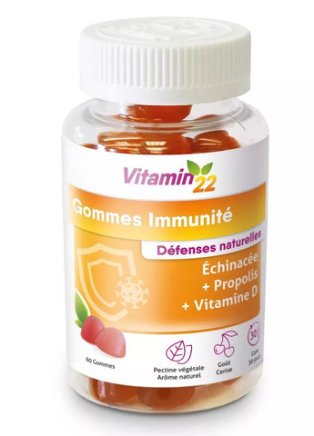 ЖУВАЛЬНІ ПАСТИЛКИ ІМУНІТЕТ / GOMMES IMMUNITE, 60 ШТ - ЕХІНАЦЕЯ ПРОПОЛІС РОСЛИННИЙ ВІТАМІН D3, 60 ШТ Vitamin'22 (271962335)