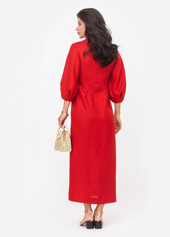 Красное повседневный платье меди с пышными рукавами красное футляр MORANDI однотонное