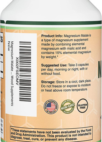 Малат магнію Double Wood Magnesium Malate 1500 mg, 420capsules Double Wood Supplements (259296196)