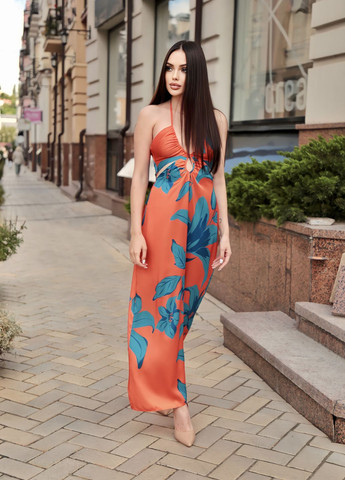 Помаранчева повсякденний сукня сарафан максі з вирізами CHICLY з квітковим принтом