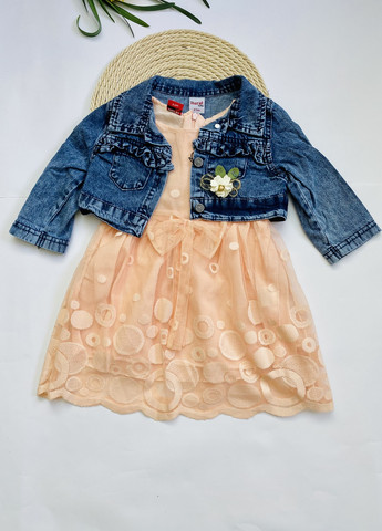 Персиковое платье для девочек с джинсовым жакетом Murat baby (259576131)