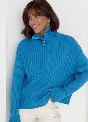 Синий демисезонный свитер с молнией No Brand