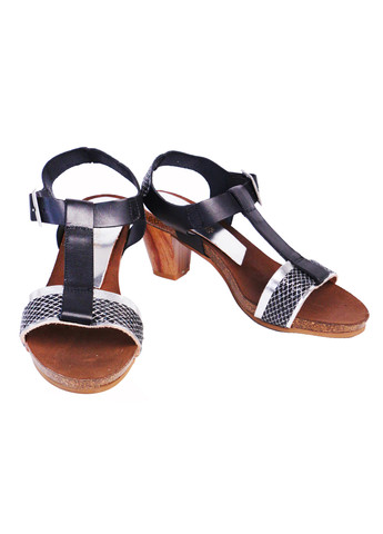 Комбинированные босоножки летние женские натуральная кожа на широком каблуке 36 черно-серебристые a&d Lidl