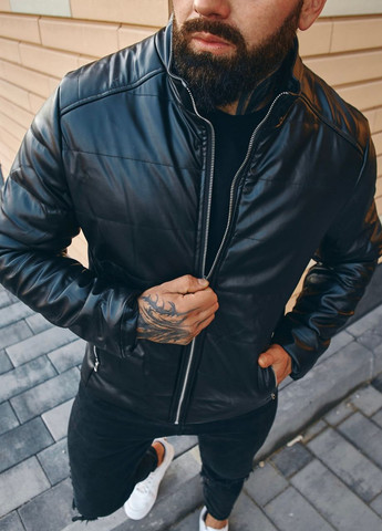 Черная демисезонная стильна демісезонна куртка під шкіру Vakko