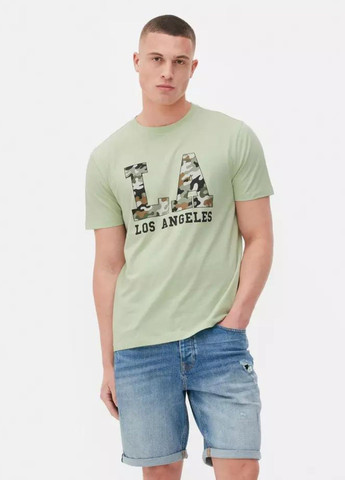 Оливковая мужская футболка. натуральный хлопок с коротким рукавом Primark