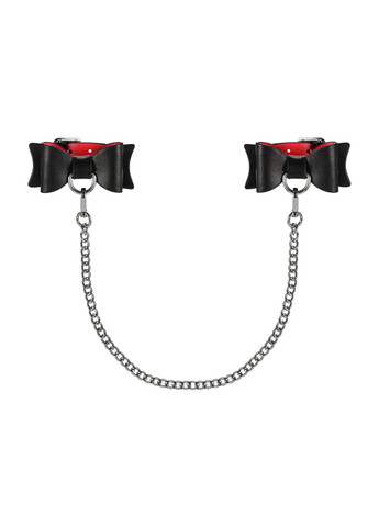 Шкіряні наручники-банти з довгим ланцюгом A745 cuffs, чорно-червоні, довгий ланцюг Obsessive (269007022)