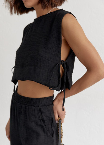 Літній жіночий костюм із брюками та топом із зав'язками - чорний Lurex (262810590)
