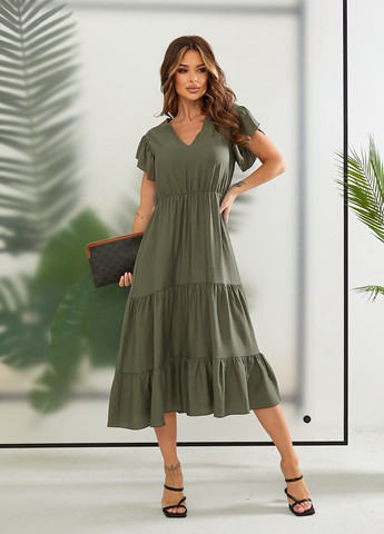 Оливковое (хаки) женское платье миди цвет хаки р.42/44 435749 New Trend