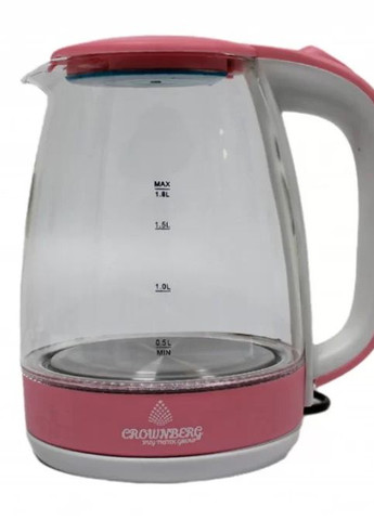 Електричний скляний чайник CB-9410C 2л з підсвічуванням Рожевий (CB-9410C) Crownberg (266783782)