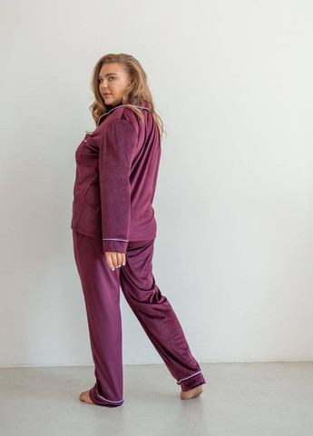 Бордовая женская пижама велюр jeny на пуговицах цвета марсал р.l 441698 New Trend