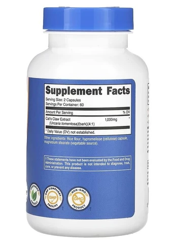 Кошачий коготь Cat's Claw 1,000 mg 120 Capsules (500 mg per Capsule) Nutricost (274539136)