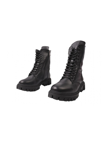 Чоботи жіночі з натуральної шкіри, на платформі, високі, на шнурівці, чорні, Visazh 191-21ZHC (257426234)