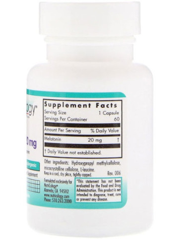Melatonin 20 mg 60 Veg Caps NutriCology (256721020)