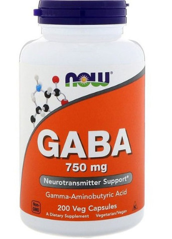 GABA 750 mg 200 Veg Caps NOW-00129 Now Foods (256720534)