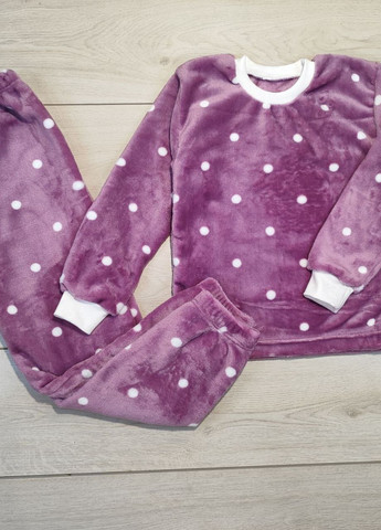 Фиолетовая зимняя пижама для девочки горох кофта + брюки Витуся пижама