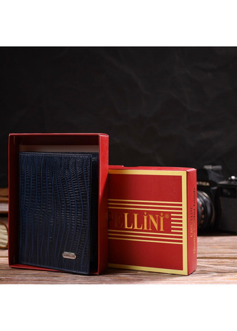 Чоловічий гаманець з натуральної шкіри вертикального формату з тисненням 21752 Синій Canpellini (259873935)