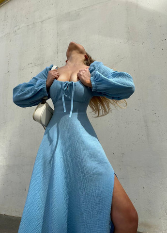 Блакитна жіноча сукня муслін No Brand