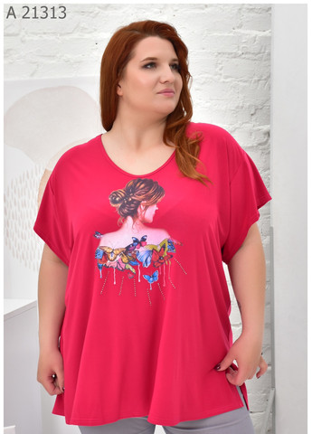 Малинова літня жіноча футболка великого розміру SK