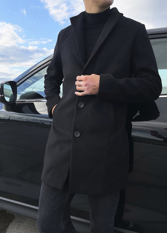 Черное демисезонное Стильное мужское пальто No Brand