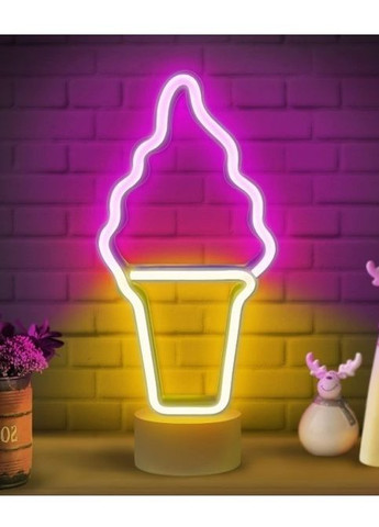 Неоновий нічник - світильник Морозиво - Ріжок Neon Decoration Lamp (28x13x10 см, USB, 3хАА, 5 В, лампа) - Жовто-рожевий China (272155988)