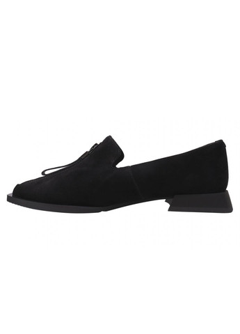 Туфлі жіночі з натуральної замші, на низькому ходу, чорні, Brocoly 310-21dtc (257426172)