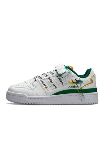 Белые демисезонные кроссовки женские, вьетнам adidas Originals Forum 84 Low New White Green Yellow