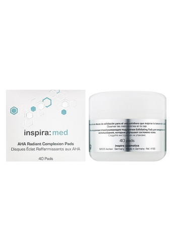 Очищаючі диски-спонжі для обличчя з AHA-кислотами Inspira Med 40 шт Inspira:cosmetics (269237868)