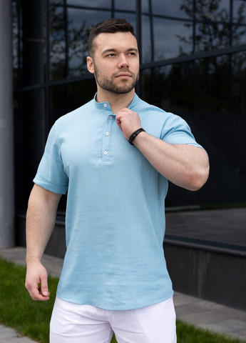Голубой повседневный рубашка однотонная Pobedov