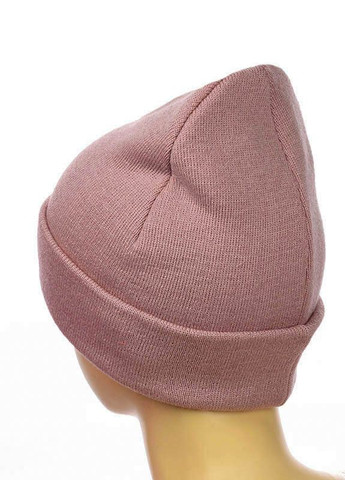 Женская вязаная шапка-бини с отворотом темна пудра STD loreen (271837721)