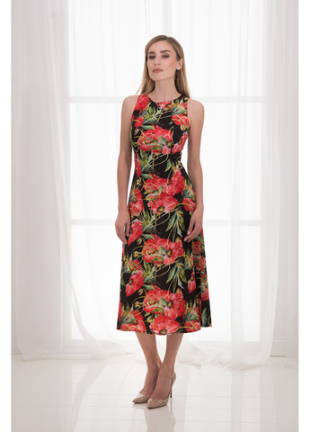 Черное деловое летнее платье валери от BYURSE с цветочным принтом